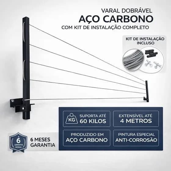 Varal Retrátil Dobrável De Parede em Aço Encapado Suporte Resistente Secar roupas - ENVIO IMEDIATO