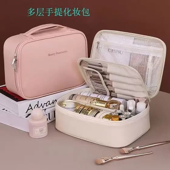 Bolsa de Cosméticos Shifuni Bolsa de Cosméticos de Couro PU Zíper Quadrado Bolsa de Higiene Pessoal Multifuncional
