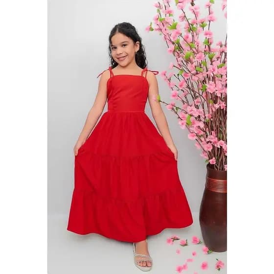 Vestido longo liso menina laço amarração infantil e juvenil para todas as ocasiões