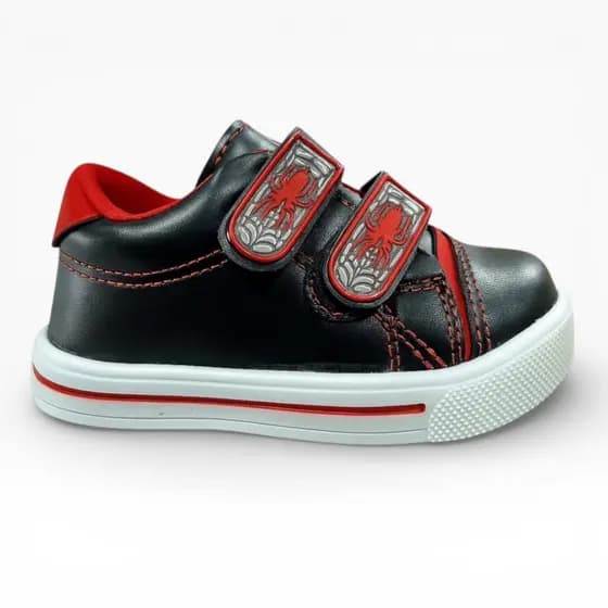 Tênis Bebê Aranha Preto Vermelho Com Velcro Confortável Calce Fácil Infantil Menino Antiderrapante