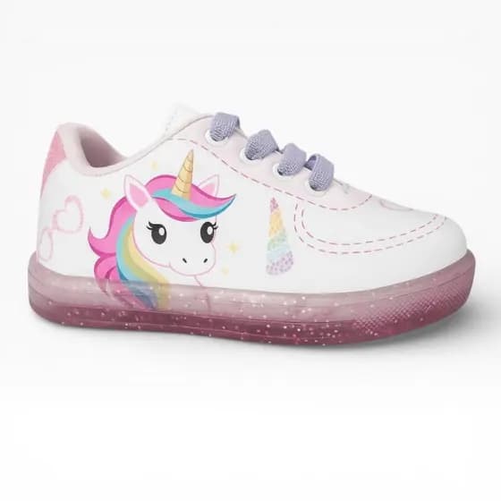 Tênis Infantil Feminino Unicórnio Tralala Original Confortável Com Glitter Cadarço Elástico Fofo
