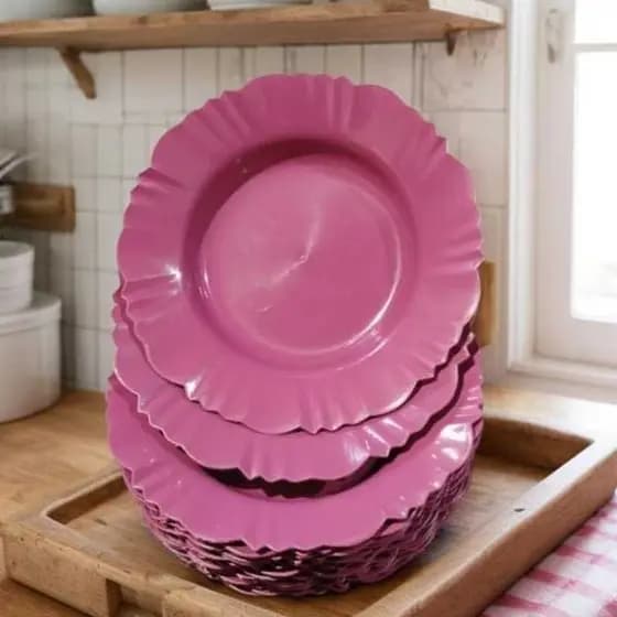Kit 5,10,15, 20 ou 25 Pratos Prato Fundo Pétala Refeição Rosa; (Plástico).Almoço/Jantar/Festa.