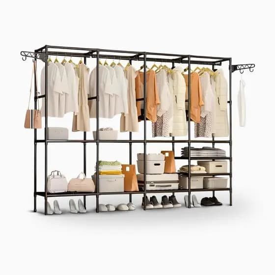 Cabideiro Organizador Closet Casal/Solteiro Arara c/ Prateleiras Portátil Desmontável