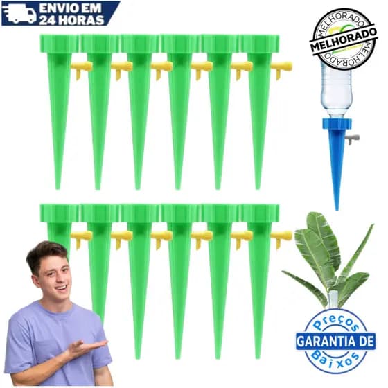Kit Com 12 Gotejador Irrigador Acoplável Em Garrafa Pet Para Plantas Mudas Hortas Flores E Jardins