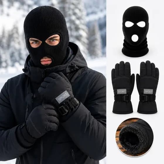 Kit Balaclava Ninja Luva Impermeável Peluciada Frio Moto Sport inverno Neve Térmica
