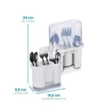 OFERTA Porta Talheres Com Tampa Escorre - Guarda 3 Divisórias Branco Nitron