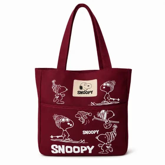Bolsa Modelo Casual Cor Vinho Estampada Snoopy Com Alça E Zipper