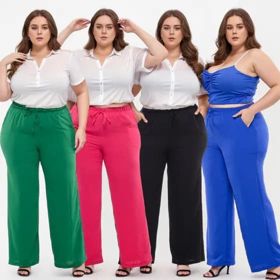 Calça Pantalona Feminina Plus Size Com Elástico Duna Promo