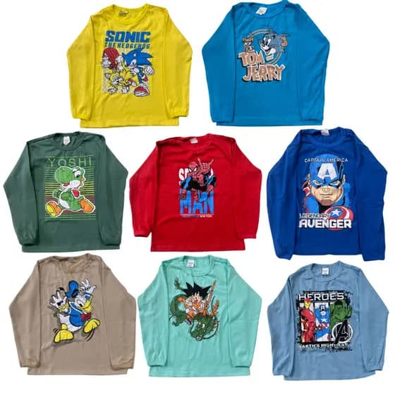 Kit 5 Camisetas Infantil Manga Longa Super-Heróis promoção