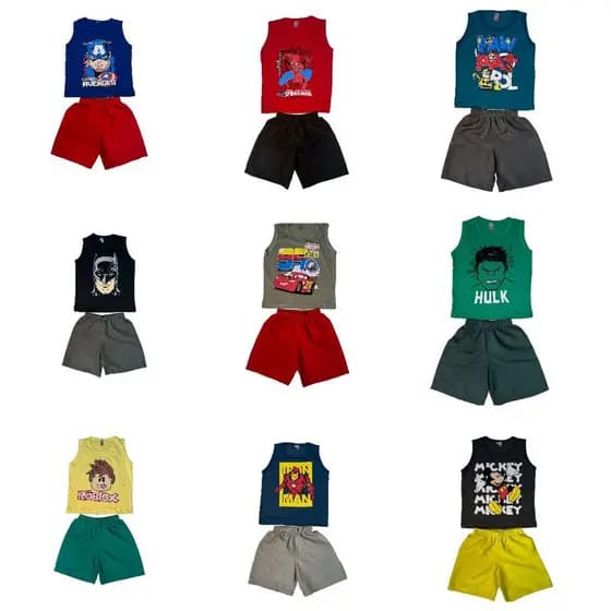 Kit 5 conjunto infantil menino regata shorts praia criança promo