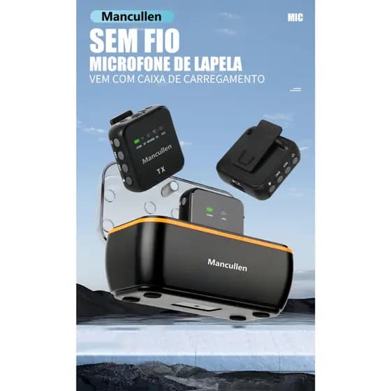 Microfone de lapela sem fio com caixa de carregamento microfone para iPhone Android Câmeras Vlog