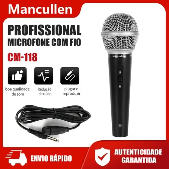 Microfone Mancullen Original com fio para alto-falante de karaokê Microfone de mão