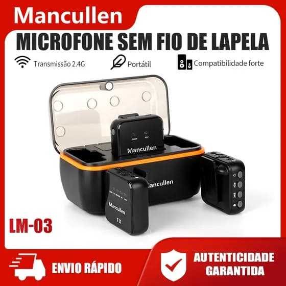 Microfone de lapela sem fio Mancullen com caixa de carregamento Mini microfone para iPhone Android Câmeras Vlog