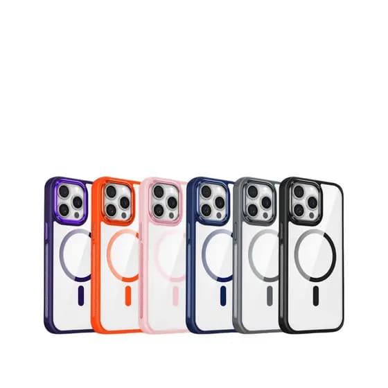Capa Compatível IPhone Case 11 13 14 15 16 pro max S23 S24 ULTRA Magnético Transparente Ventilar Borda Colorida