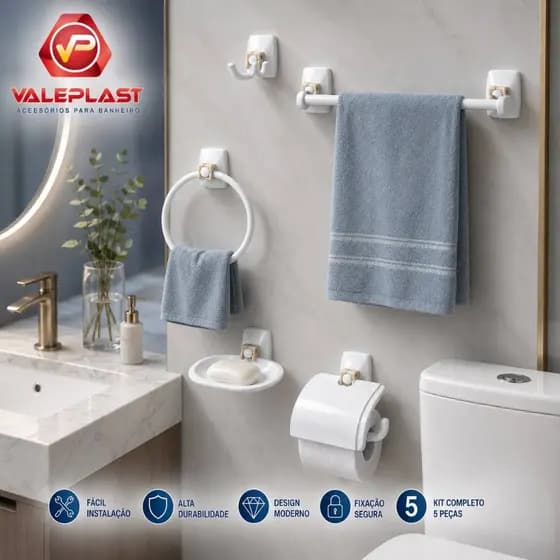 Kit Acessórios para Banheiro Valeplast 4 ou 5 Peças