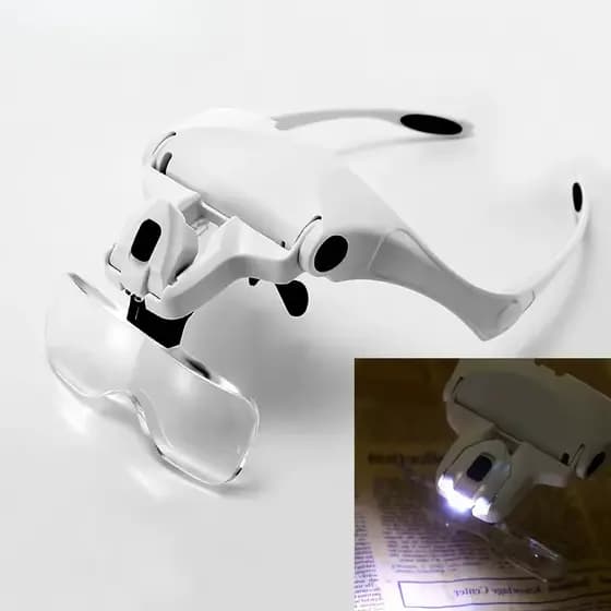 Lupa de Cabeça Profissional com 5 Lentes de Aumento LED Óculos para Estética, cilios, micro reparo