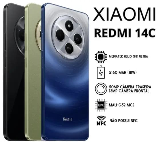 Smartphone Xiaomi Redmi 14c 256gb / 128gb Global Original (COM CAPINHA E PELÍCULA DE CORTESIA)