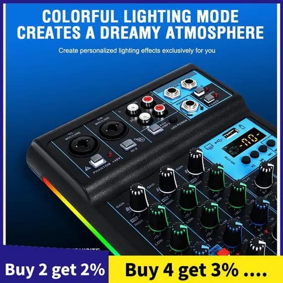 Console De Mixagem De Placa De Som 4CH RGB + Microfone Mixer De 4 Canais De Áudio Profissional Para Transmissão Ao Vivo
