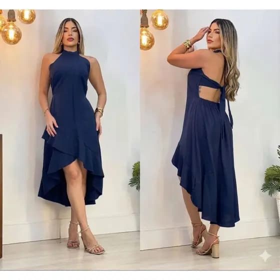 Vestido Feminino Elegante Curto Frente Única Assimétrico Moda Festa Verão