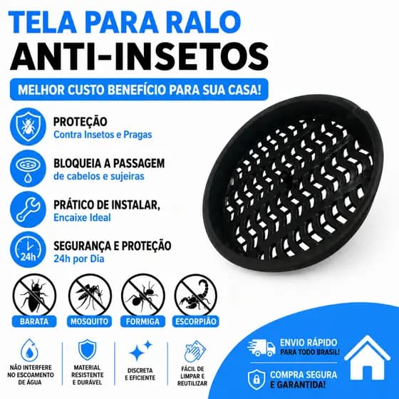 Ralo Protetor Anti-Insetos Baratas Mosquito Dengue 100mm