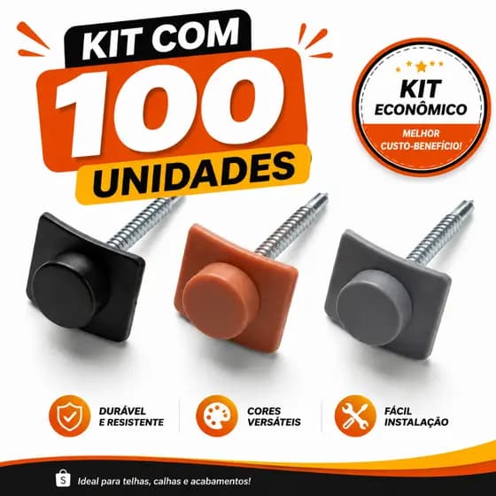 Parafuso Auto Brocante 5.5 x 75mm Kit Veda Telha 100 Peças