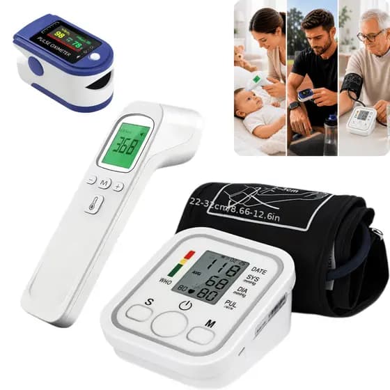 Kit Medidor De Pressão Arterial + Termômetro digital + Oxímetro Kit saude familia completo 3x1