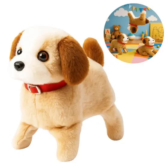 Brinquedo Cachorrinho de Pelúcia Interativo Anda Late Pula vira Cambalhota com som Divertido
