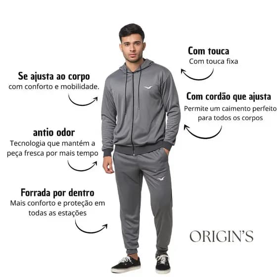 Conjunto Agasalho Adulto Com Bolsos Touca Ziper