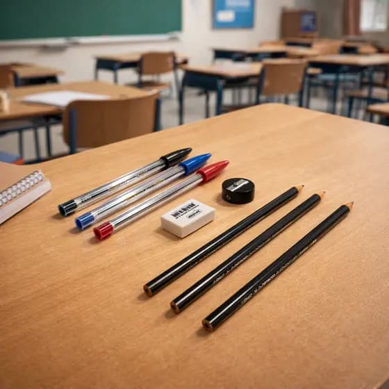 Material Escolar Básico 8 Itens Completo com Lápis Canetas e Borracha