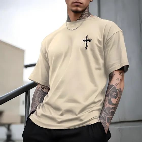 Camiseta Masculina Cruz Mini Street Camisa Manfinity 100% Algodão