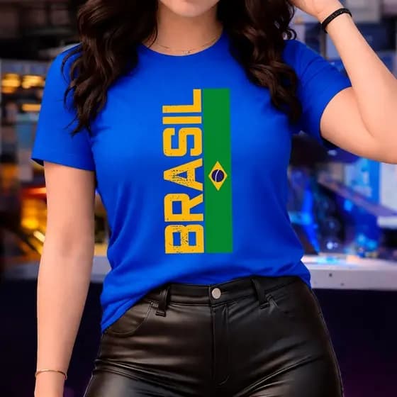 Blusa Feminina Brasil Camiseta T-shirt Copa do Brasil Exa Camisa Casual 100% Algodão