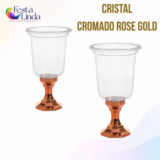 KIT COM 2 UNIDADES VASOS GREGO DECORATIVO LINHA DIAMANTE 850 ML - CRISTAL CROMADO ROSE GOLD