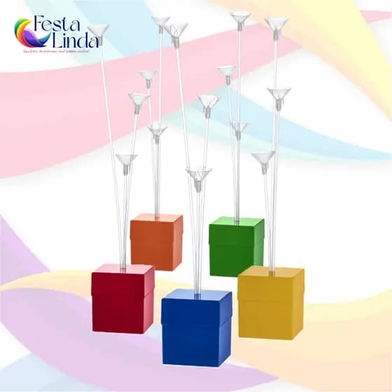 Caixa Cachepot Pega Balão Com 3 Varetas Para Decoração Aniversario Kit c/5 Unidades