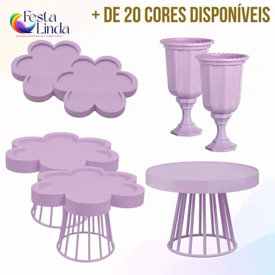 Kit Festa 1 Boleira Roma 23cm + 2 Porta Doces + 2 Bandejas Flor + 2 Vasos Gregos - Diversas Cores