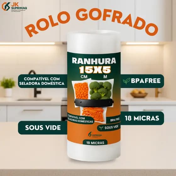 2 Rolo Bobina 15cmx5 Gofrada Ranhuras Seladora Vácuo Doméstica Armazenar Alimentos Freezer Textura