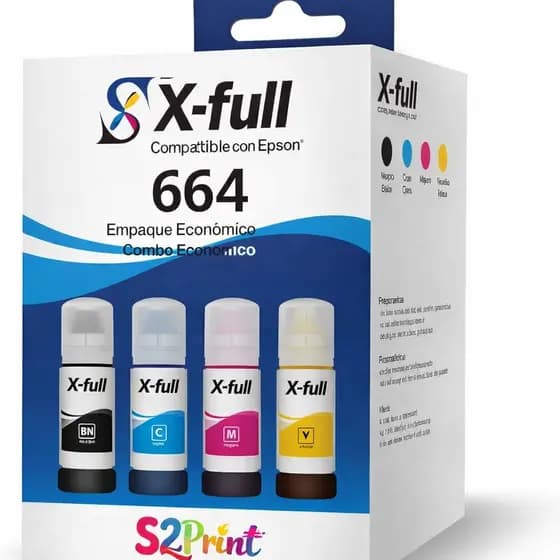 Kit 4x Tintas XFULL Compatíveis Epson L375 T664 Xfull 70ml