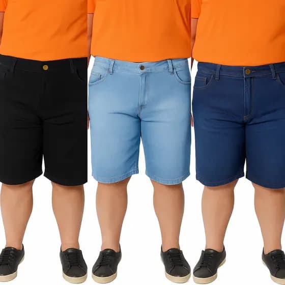 Kit 3 Bermudas Plus Size Masculina Jeans Tamanho Grande Direto da Fabrica