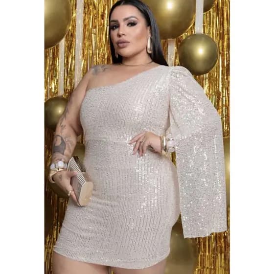 VESTIDO PAETÉ PLUS ZISE UMA MANGA