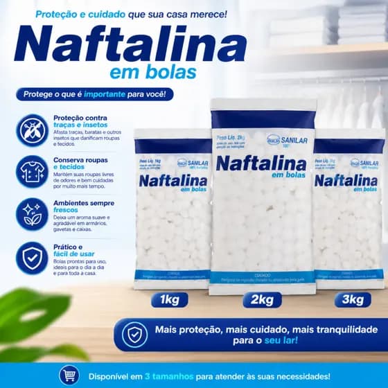 Naftalina Pura em Bolas Pura Anti Insetos Baratas Traça Mofo Sanilar Original Kit Até 3kg