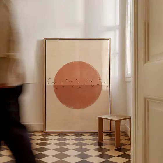 Quadro Decorativo Moderno com Moldura Minimalista Para Sala, Escritório e Quarto - Sol Mar