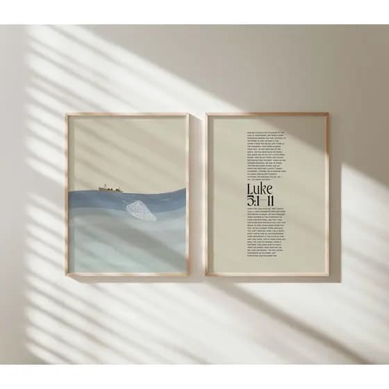 Kit 2 Quadros Decorativos Cristão Religiosos Para Sala, Escritório e Quarto - Jesus E A Pesca