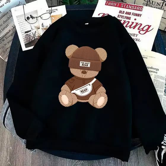 moletom urso gola redonda blusa de frio flanelado