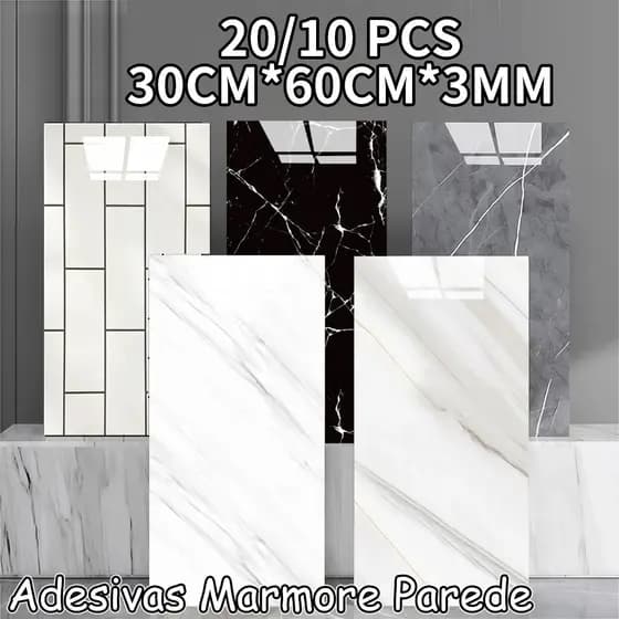 Placa Adesiva Vinílica Mármore 60x30cm | Kit 10/20 Peças, Revestimento Resistente para Sala, Quarto e Cozinha