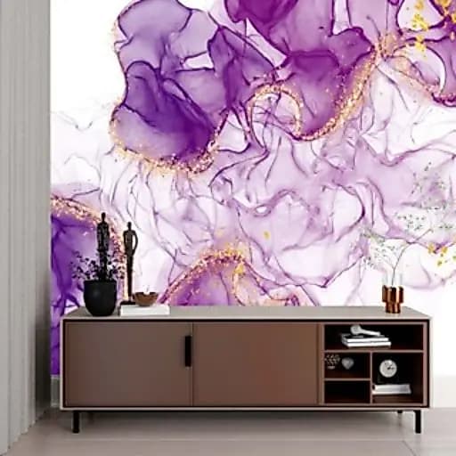 Papel de Parede Adesivo Premium Design Abstrato Roxo com Detalhes Dourados