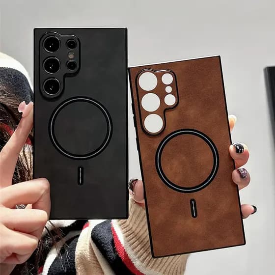 Magnética Carregamento sem fio Luxo Couro Cap Para Samsung Galaxy S26 S25 S24 S23 S22 Ultra Plus FE