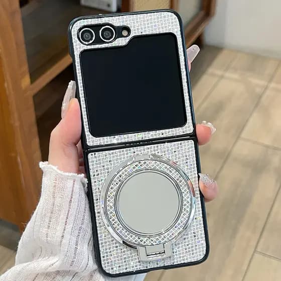 Suporte De Espelho De Lantejoulas Tela Dobrável Capa De Couro De Luxo Com glitter Para MOTO RAZR 70 60 50 40 Ultra