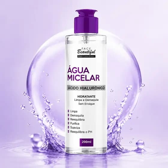 Água Micelar Face Beautiful 200ml | Limpeza Facial Profunda Remove Maquiagem e Purifica a Pele