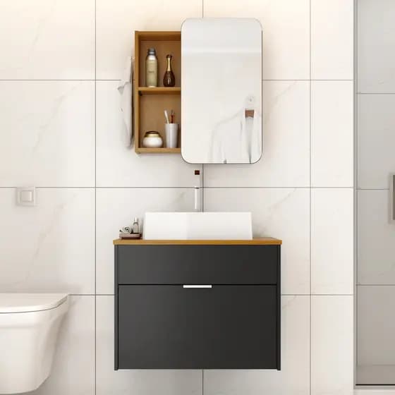 Gabinete para Banheiro Duna com Cuba Mármore Espelheira Conjunto para Banheiro Luxo