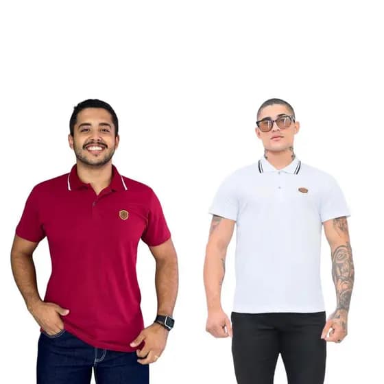 Kit 2 Camiseta Polo Fio 30 Bordada Algodao Manga Curta