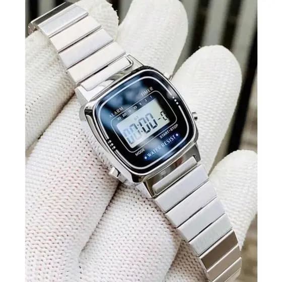 Relógio Feminino Mini Oval Digital Delicado Prova D'água Prata Moda Feminina Tendencia